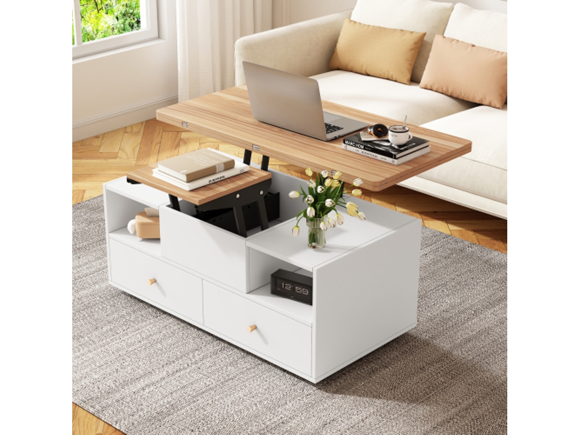 Mesa de centro plegable con altura regulable y cuatro cajones, de medidas 100 x 50 x 47,5 cm.