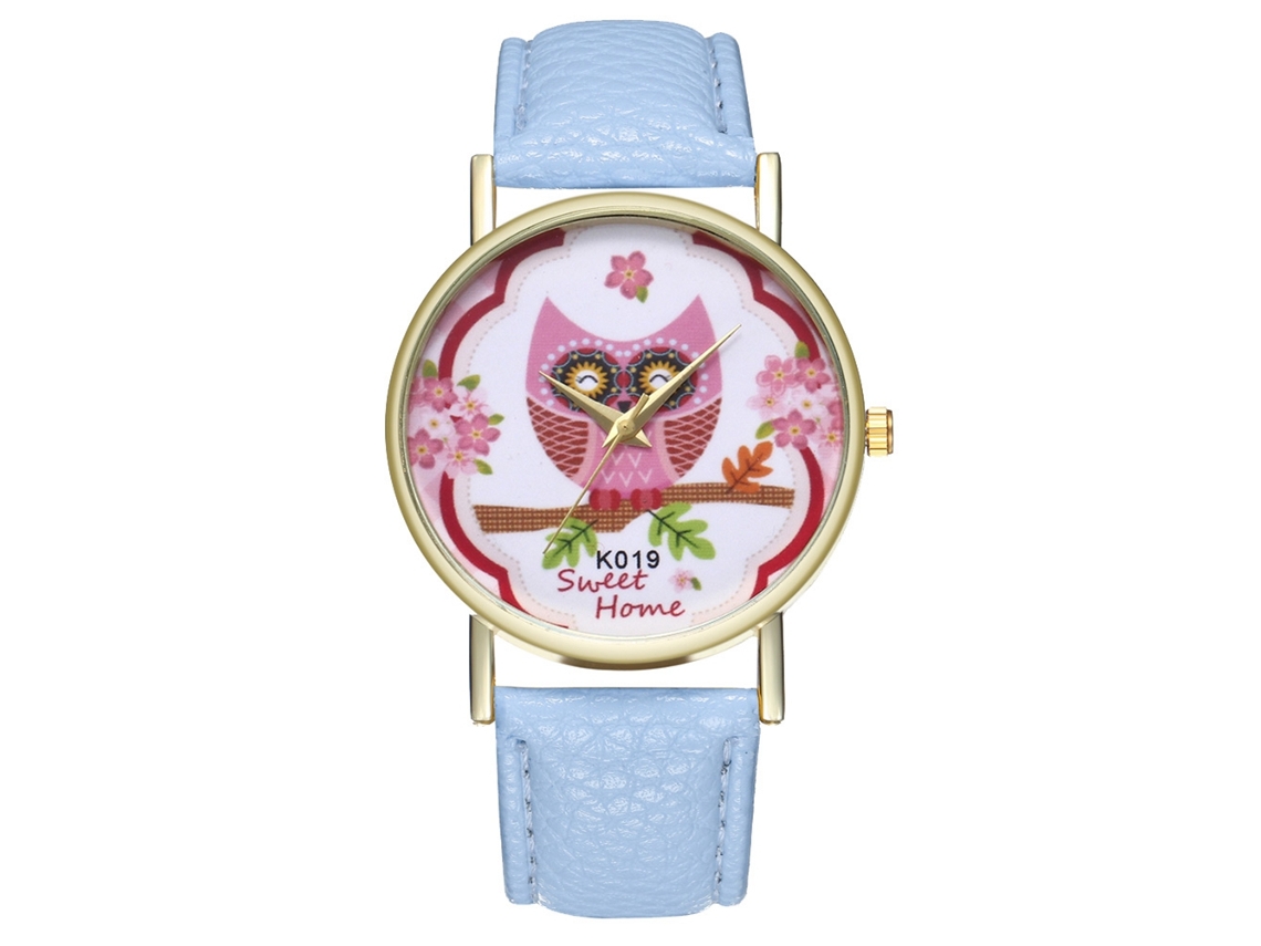 Reloj De Pulsera De Cuarzo Con Correa De Poliuretano, Estampado De Dibujos Animados Y Esfera Redonda Azul Claro.