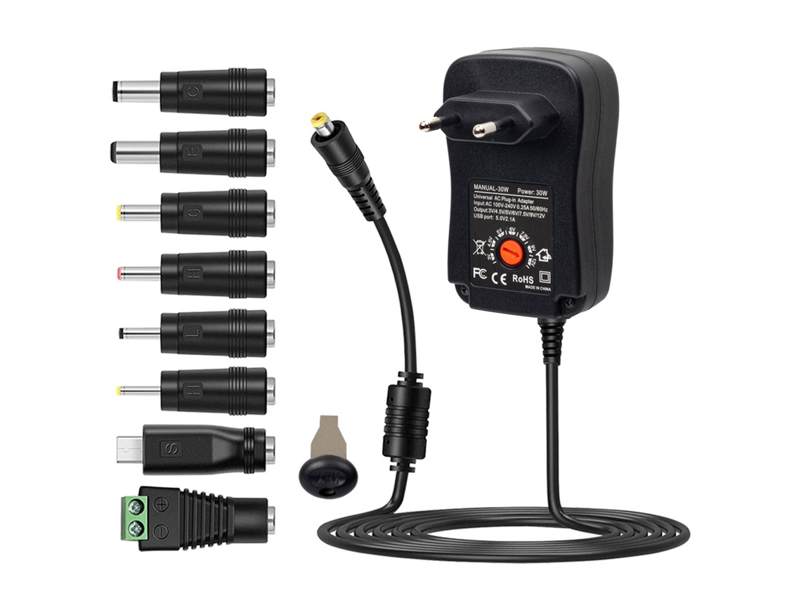Adaptador De Corriente Ac A Dc Universal 30w, 3-12v Regulable, Puerto Usb 5v 2.1a, 8 Puntas Dc Para Electrónica Doméstica