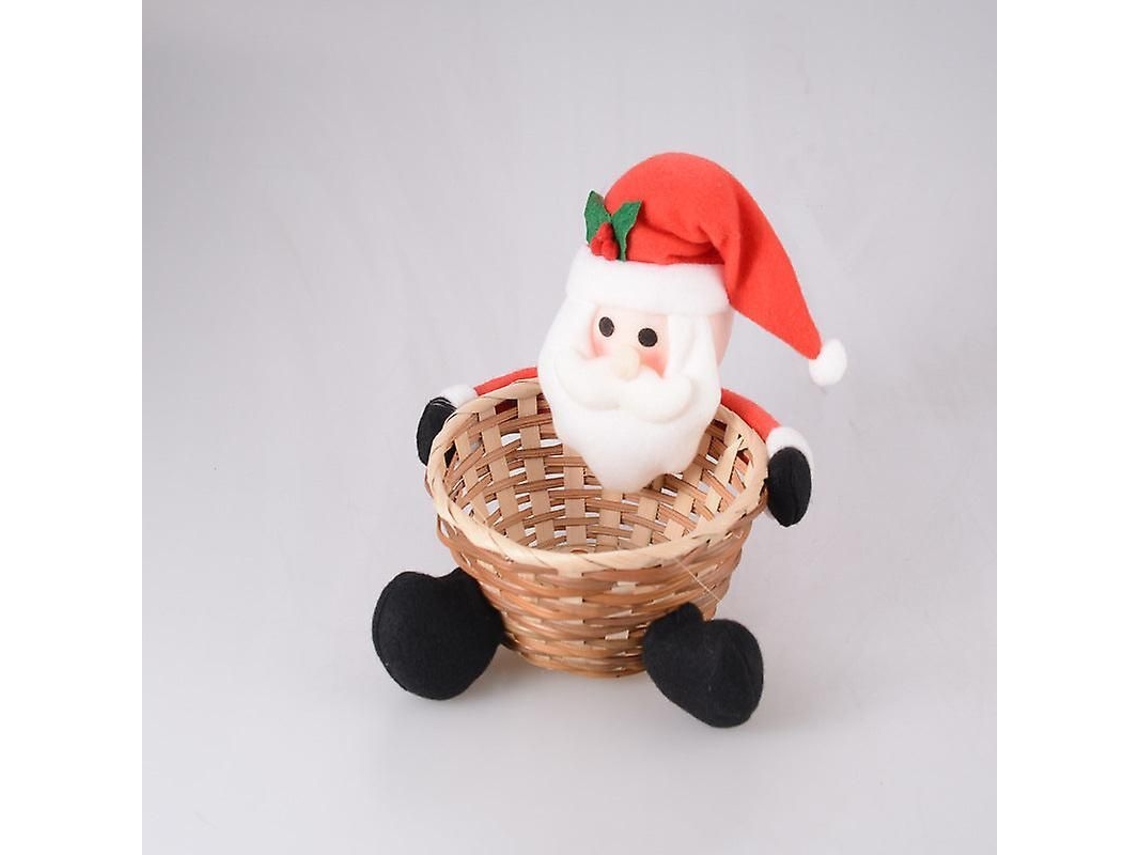 Cesta Navideña Decorativa De Bambú Con Regalos Y Adornos Festivos.
