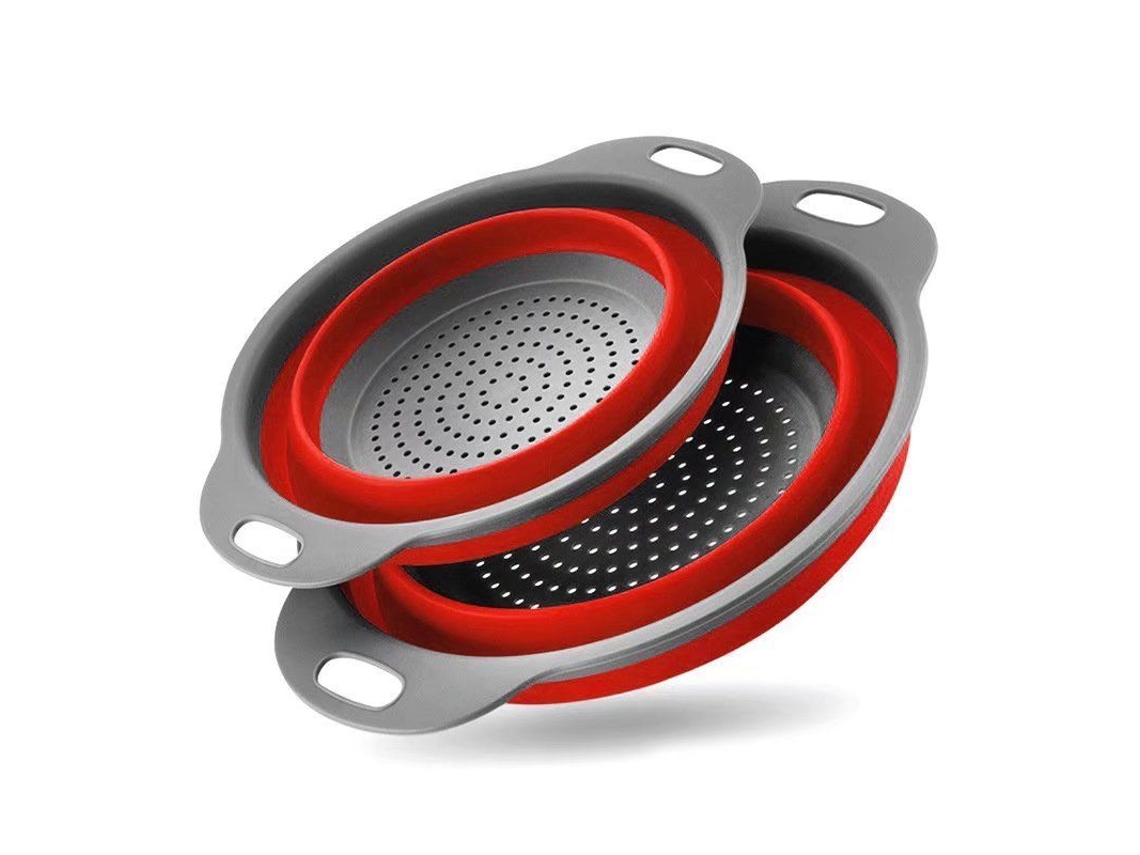 Juego de 2 coladores plegables Rebe, tamaño grande (4 litros), para pasta, frutas y verduras, utensilio de cocina, rojo.