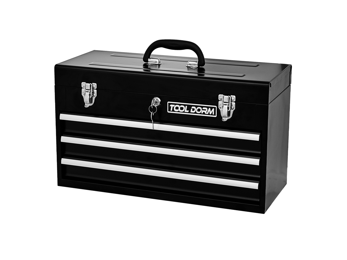 Caja De Herramientas Metálica De 20,3 Pulgadas Con 3 Cajones, Color Negro.