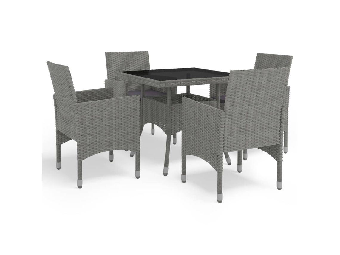 Juego de comedor de jardín de 2 piezas en mimbre y cristal gris, Dkd Home Decor