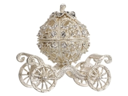Caja De Joyería Con Bisagra Decorativa En Forma De Carroza De Calabaza, Plateada Con Diamantes De Imitación, Para Exhibir Y Guardar Joyas.