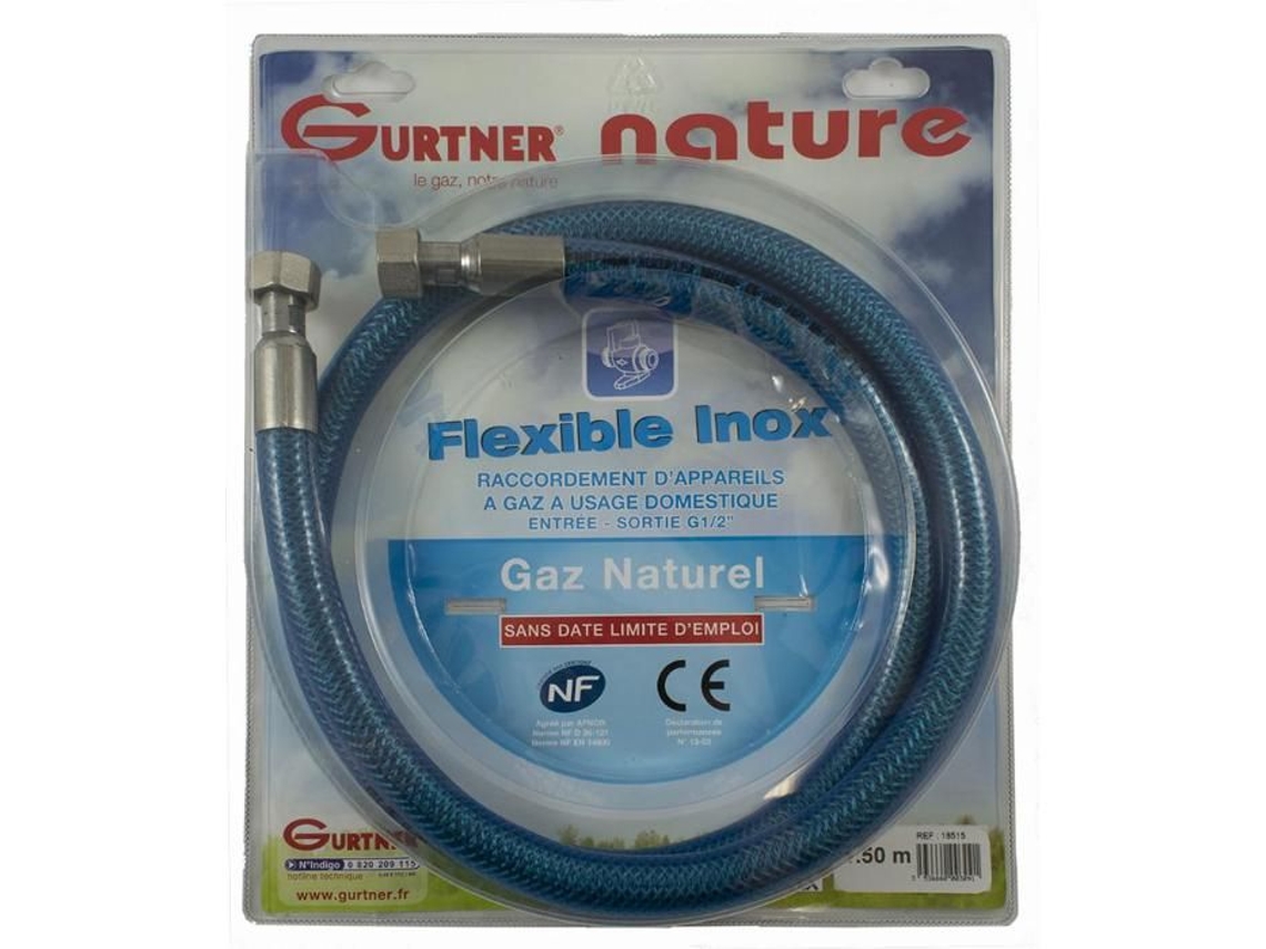 Manguera de acero inoxidable para gas natural, vida ilimitada, longitud 1m