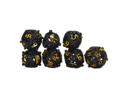 Ats-set De 7 Dados Huecos De Cobre, Dados Metálicos Poliédricos Equilibrados Grabados, Portátiles Para Juegos De Mesa Negro Amarillo