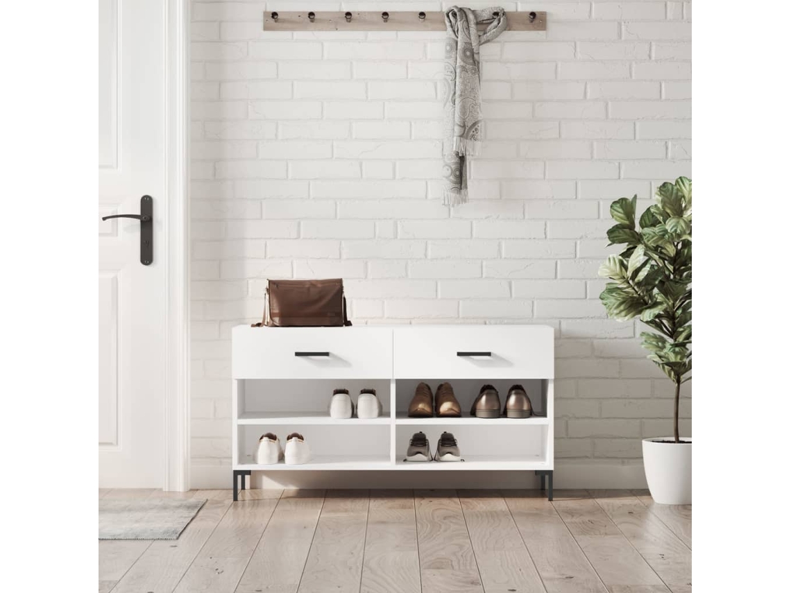 Banco Zapatero Organizador en Derivados de Madera Blanco Brillante 102X35X55 Cm