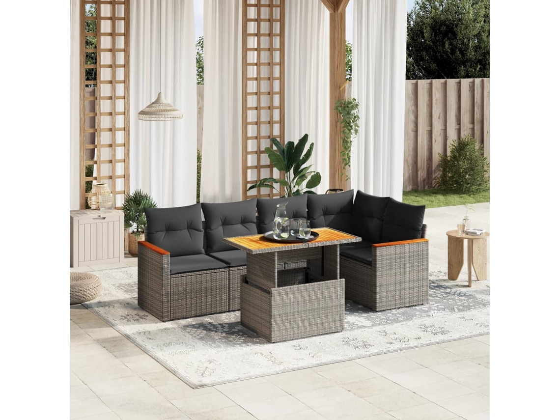 Conjunto de 6 sofás de jardín con cojines en mimbre gris DKD Home Decor