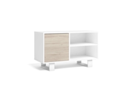 Mueble Tv 100 Con Puerta Izquierda, Modelo Wind, Color Blanco Y Roble, 95x40x57cm