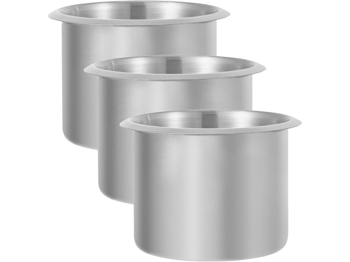 Juego de 3 portavasos marinos empotrables de acero inoxidable, 8 x 56 cm, con adaptador impermeable.