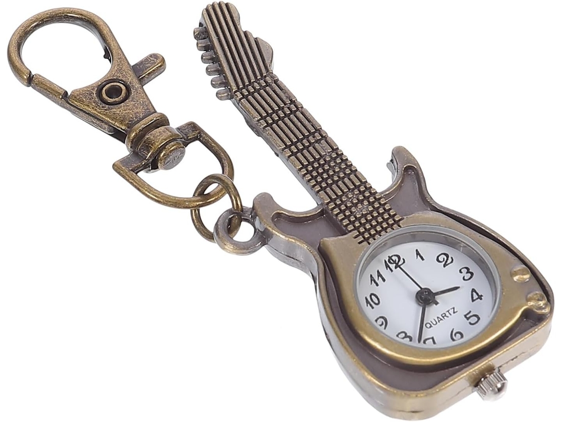 Reloj Cuarzo Retro Forma Guitarra Espejo Cristal Aleación Resistente Óxido Decoloración Colgante Estudiantes
