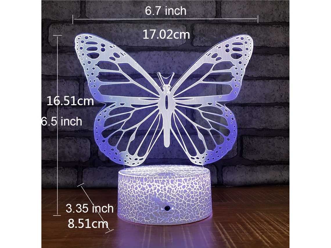 Lámpara de noche infantil, tira de luz visual 3D con control remoto, 16 cambios de color, mariposa SIURN