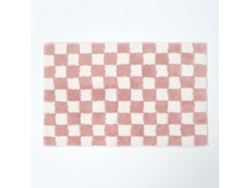 Homescapes Pink White Check 100 Cotton Non Slip Bath Mat