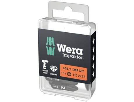 Puntas Impaktor Pozidriv, 10 piezas 855/1 IMP DC PZ 2 x 25 mm DIY-Box WERA 05057621001