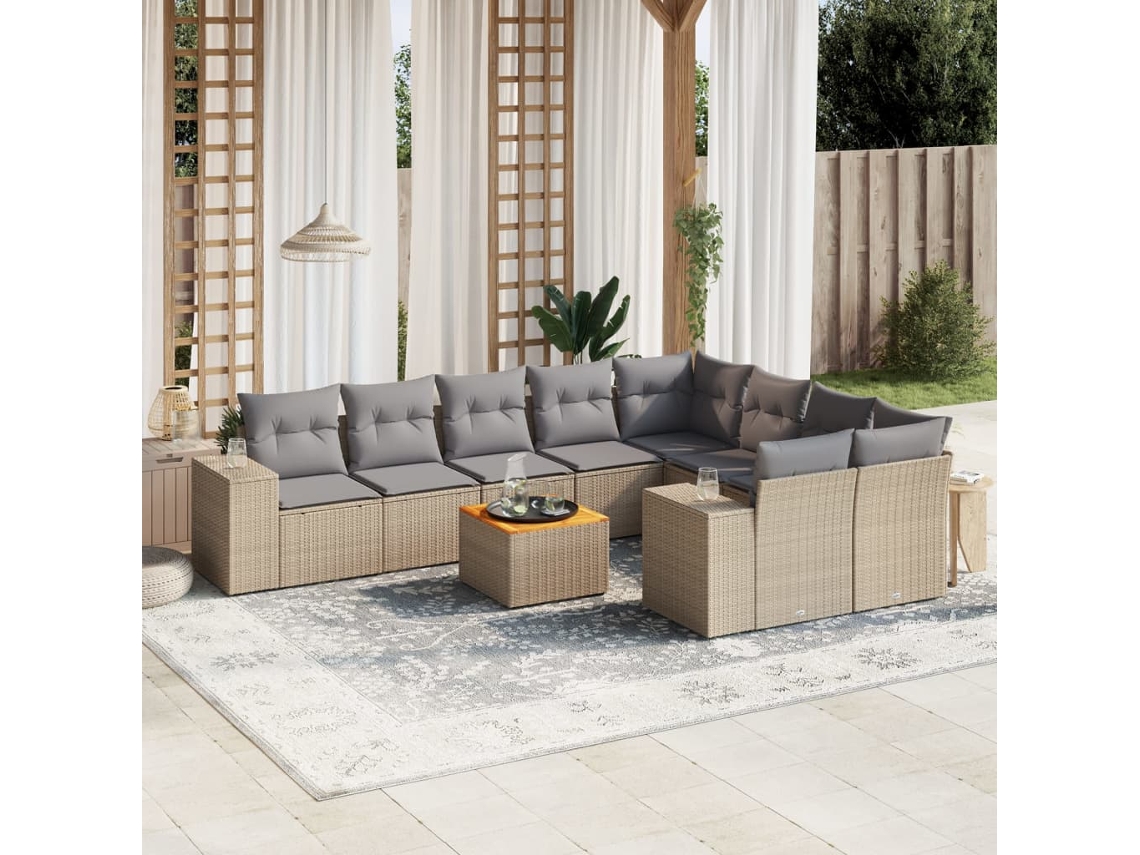Conjunto de sofá de jardín de 10 piezas con cojines, mimbre sintético beige, Dkd Home Decor