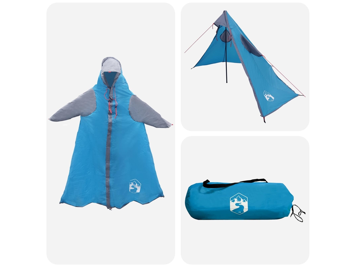 Poncho impermeable Vidaxl 2 en 1 con capucha, azul, 262 x 126 x 130 cm