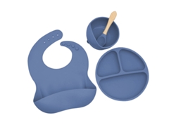 Prato Para Bebê De Silicone De Quatro Peças - Azul-escuro