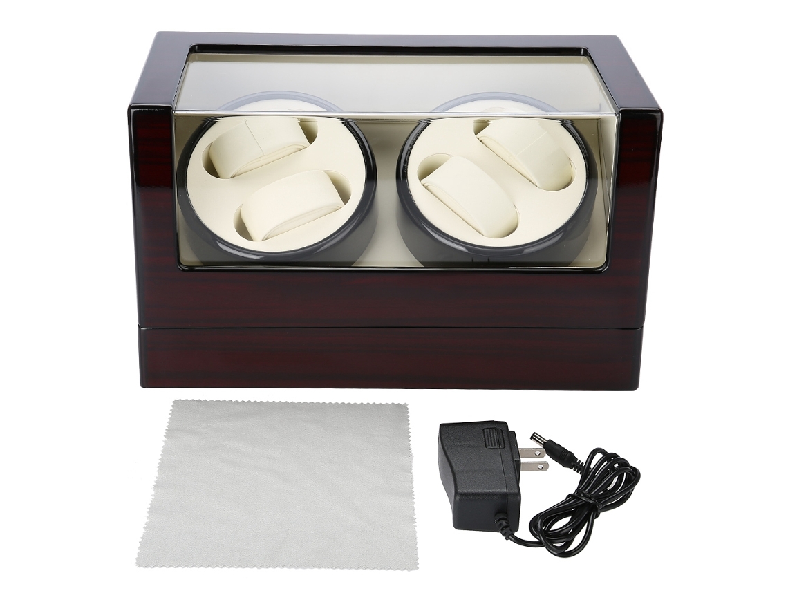 Caja expositora para 4 relojes automáticos con mecanismo giratorio mecánico.