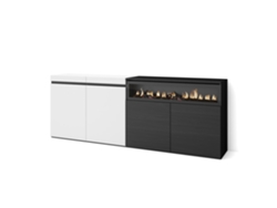 Aparadores para salón 200x75x35cm 4 Puertas Chimenea eléctrica Blanco y negro