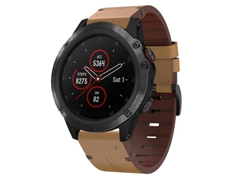 Correa de reloj con hebilla de acero y cuero para Garmin Fenix 5X Plus 26 mm (marrón claro)