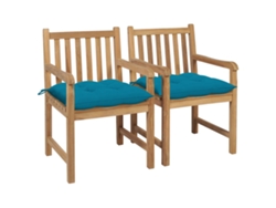 Sillas de jardín DKD Home Decor de 2 piezas con cojines azul claro de teca maciza
