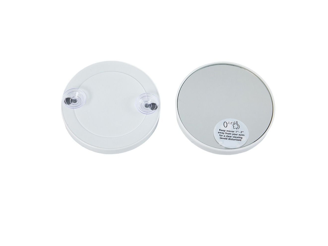 Espejo de maquillaje redondo (blanco, aumento 20x) con dos ventosas.