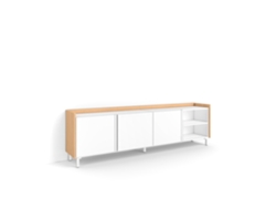 Mueble Tv, Televisión, 207x35x61cm, Para Tv Hasta 80", Diseño Industrial, Blanco Y Roble Soft