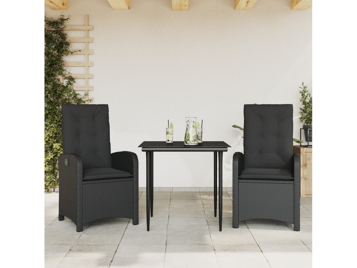 Juego de comedor de jardín de 3 piezas con cojines de mimbre negros de DKD Home Decor