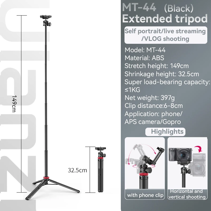 Trípode extensible para selfies de 1,46 m con soporte para teléfono móvil, compatible con cámaras Samsung, iPhone, Huawei y Xiaomi.