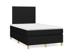 Cama Box Spring Con Colchón Y Luces Led Tela Negro 120x190 Cm