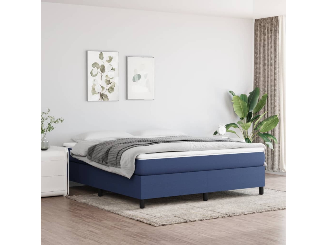 Cama Box Spring Con Colchón Tela Azul 180x200 Cm