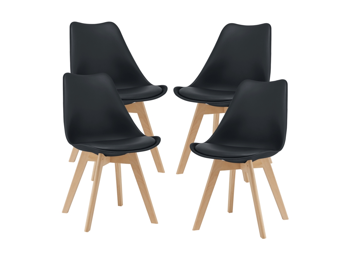 Juego de 4 sillas de comedor Fläten [EN.CASA] estilo escandinavo 82x49x54cm cuero sintético - Negro
