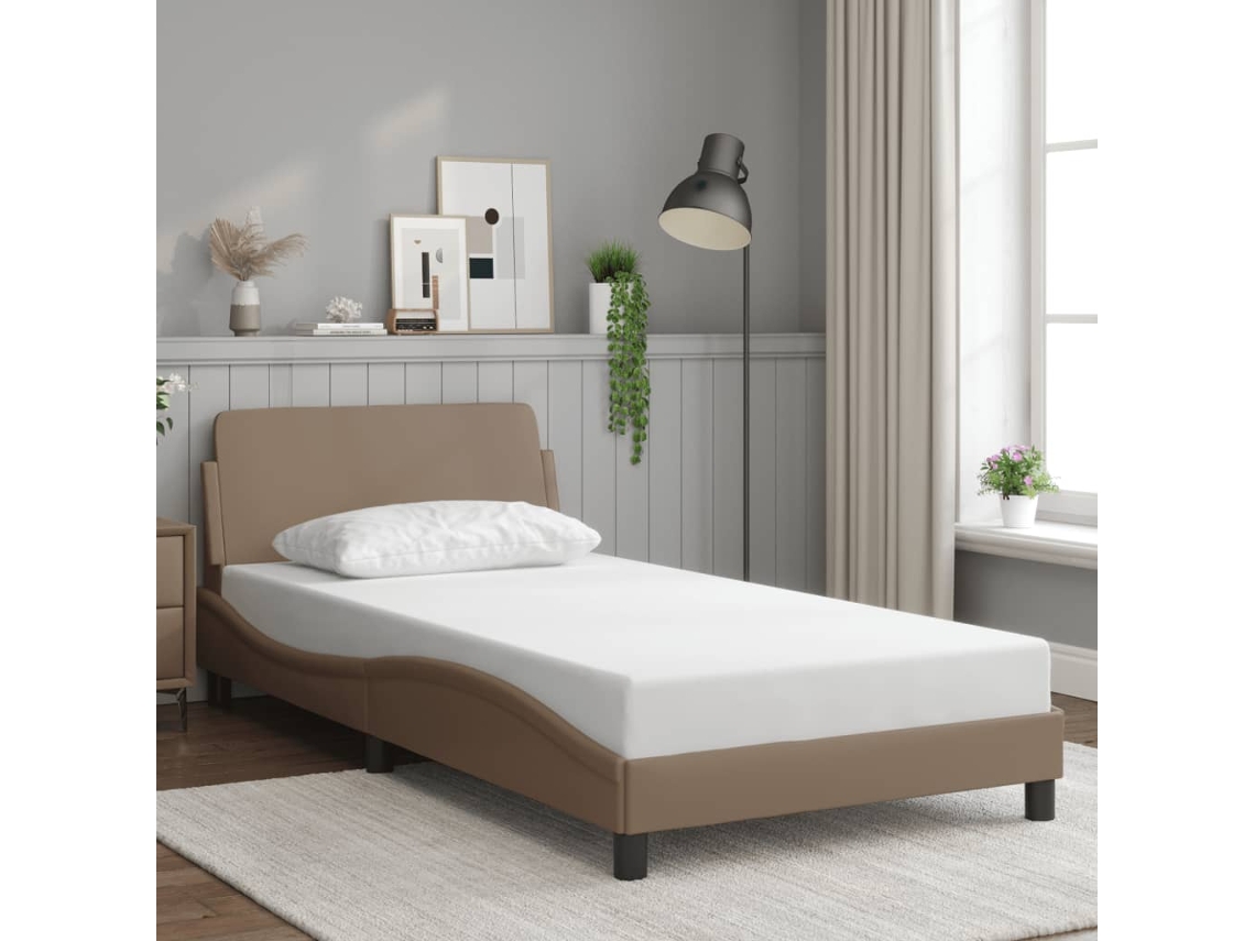 Estructura Cama Sin Colchón Cuero Sintético Capuchino 100x200cm