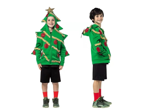Sudadera cosplay de árbol de Navidad, cárdigan con capucha navideña para niños110cm