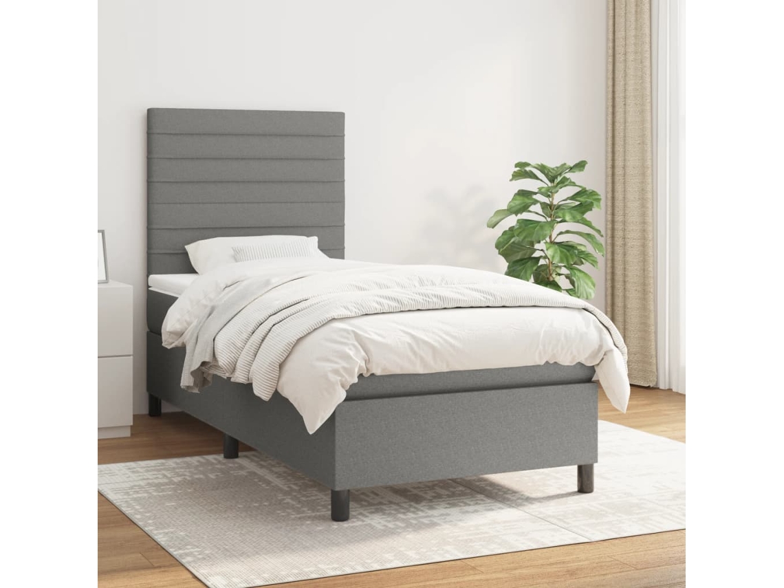 Cama Box Spring Con Colchón Tela Gris Oscuro 80x200 Cm