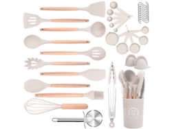 Juego de utensilios de cocina de silicona Siurn de 35 piezas, resistentes al calor, color caqui