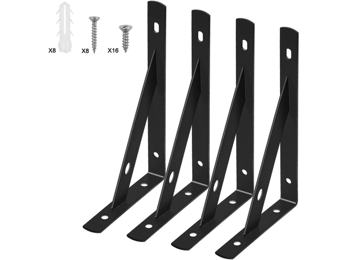 VVJIJILLY Conj. 4 Suportes De Prateleira Em Metal Preto Com Parafusos.