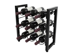 Botellero Relaxdays, 9 botellas, metal, alto x ancho x profundidad: 36 x 35 x 17 cm, vertical, para barra de cocina, negro.