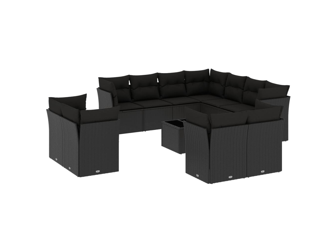 Conjunto 12 de sofás de jardín VIDAXL cojines ratán sintético negro