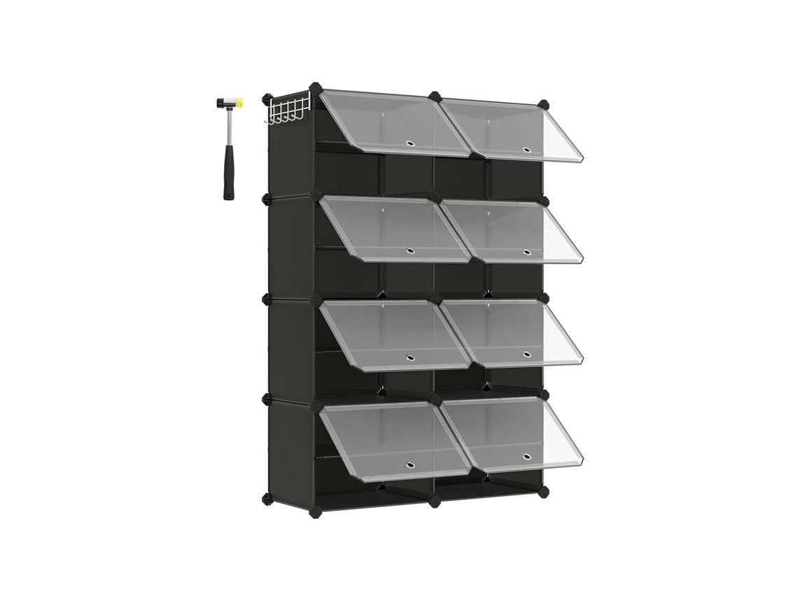 Zapatero Modular De 8 Compartimentos Con Puertas Para Entrada 94x124x32 Cm - Negro