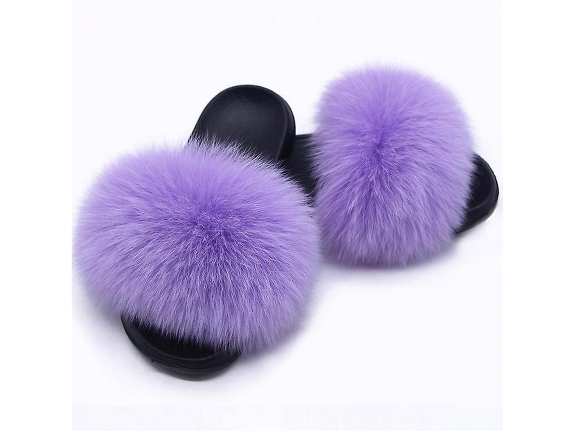 2026-zapatos De Pelo De Zorro Para Mujer - Chanclas Con Pelo Suave Abiertos, Suela Antideslizante, Interior Y Exterior Zbf 44-45 Morado