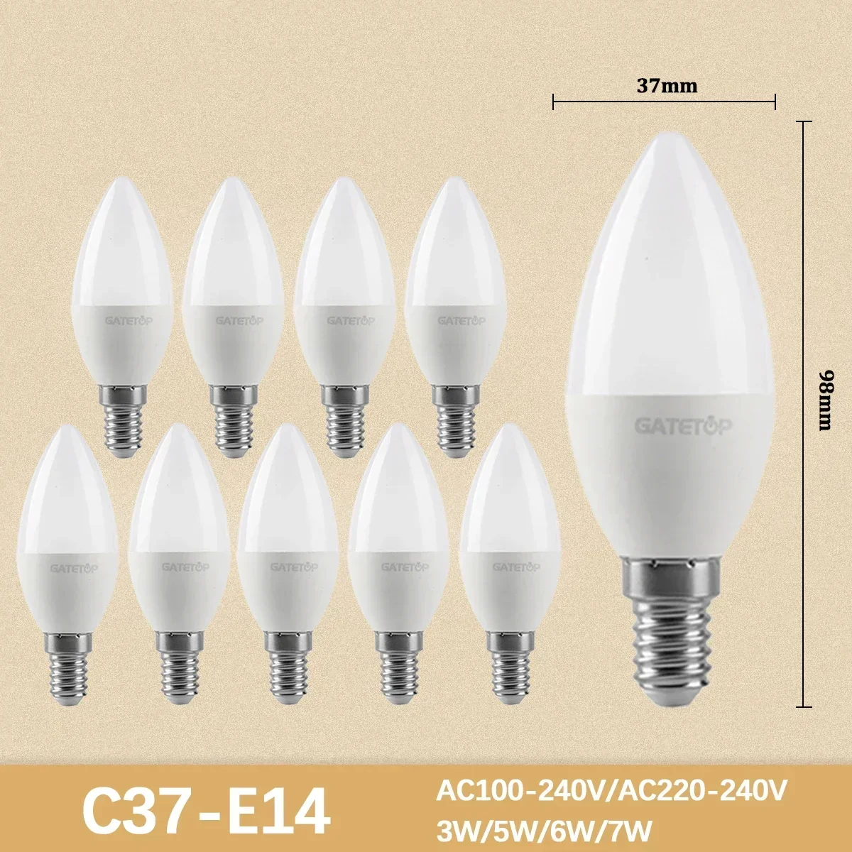 (c37 E14, Luz Natural 4000k) 10 Mini Bombillas Led De Alto Lumen, Sin Parpadeo, Adecuadas Para La Iluminación De Habitaciones Del Hogar.