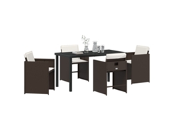 Juego de comedor de jardín de 5 piezas con cojines de ratán marrón y poliéster Lovely Home