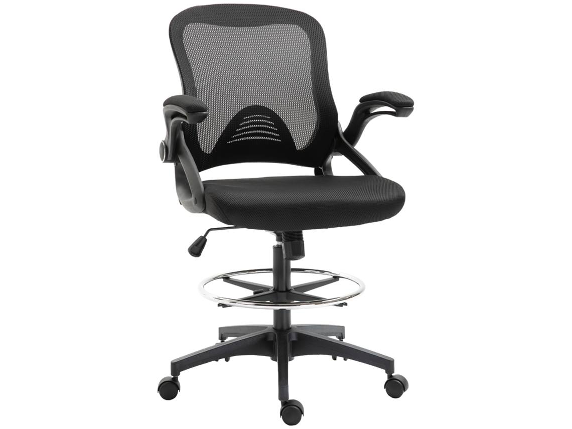 VPMKP - Silla ergonómica Vinsetto con reposapiés, respaldo de malla, altura ajustable, reposabrazos, asiento acolchado, giro 360°, negra