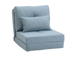Sofá cama/sillón convertible, 1 plaza, cojín de respaldo ajustable, azul.