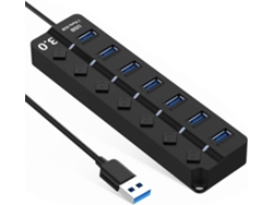 Adaptador Usb De 7 Puertos, Abs Negro, Transmisión De Datos De Alta Velocidad, Indicador