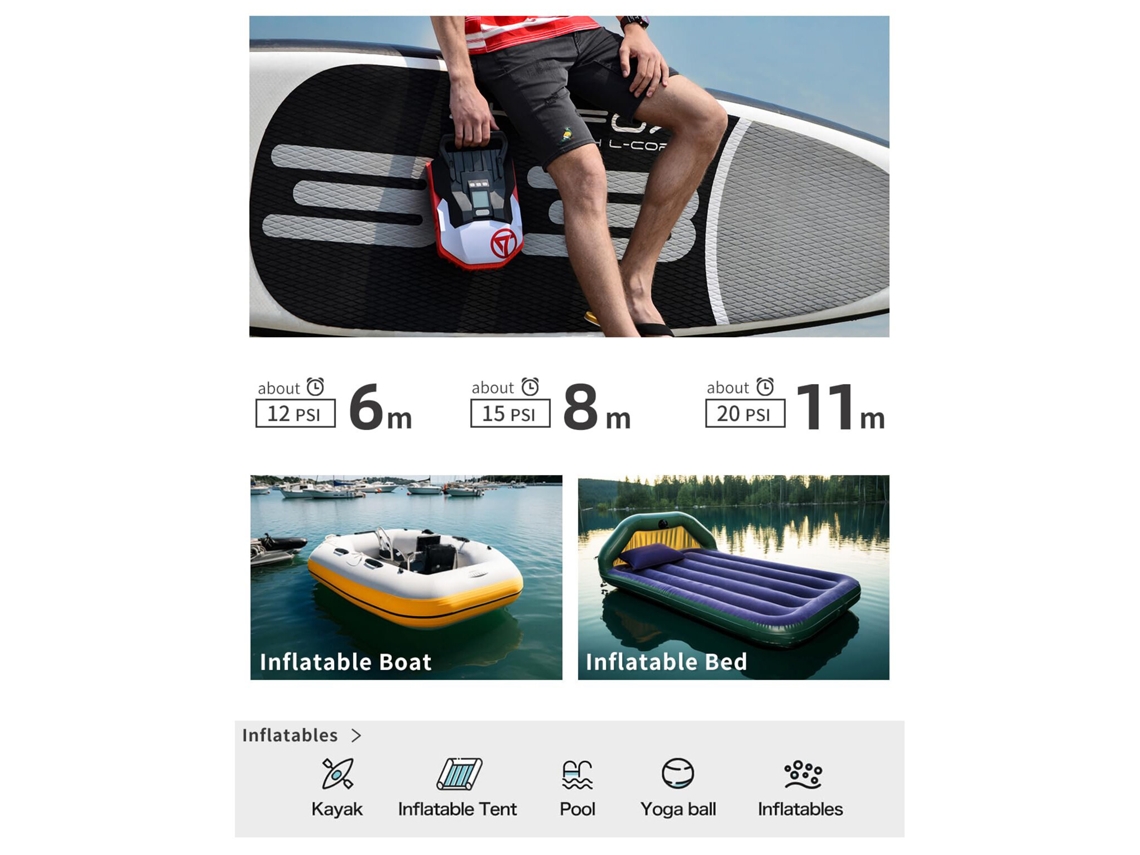 Waverite Bomba Aire 20 Psi Tabla Paddle Surf Eléctrica Alta Presión Inflar/desinflar Conector Coche 12v Cc