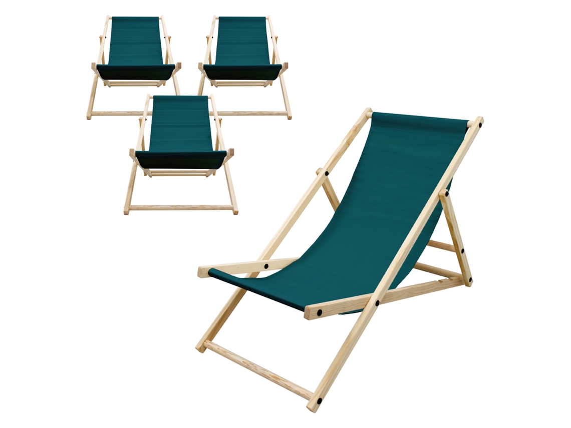 4x Sillas De Playa Ecd Germany Madera Y Tela Azul Petróleo Plegable Con Respaldo Ajustable