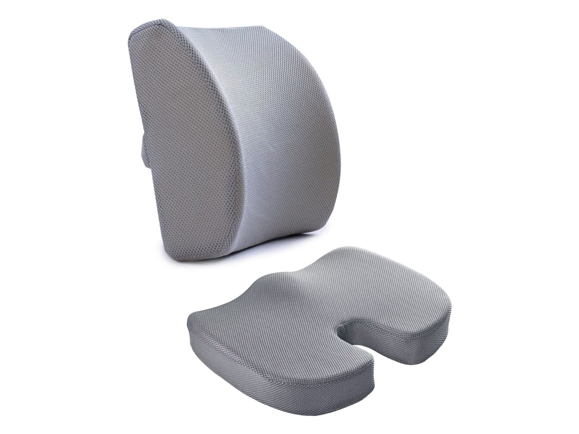 Cojín De Asiento De Espuma Viscoelástica Para Oficina, Almohada De Apoyo Para La Espalda Para Aliviar El Dolor Ciático/de Espalda Gris 02 Digitallab