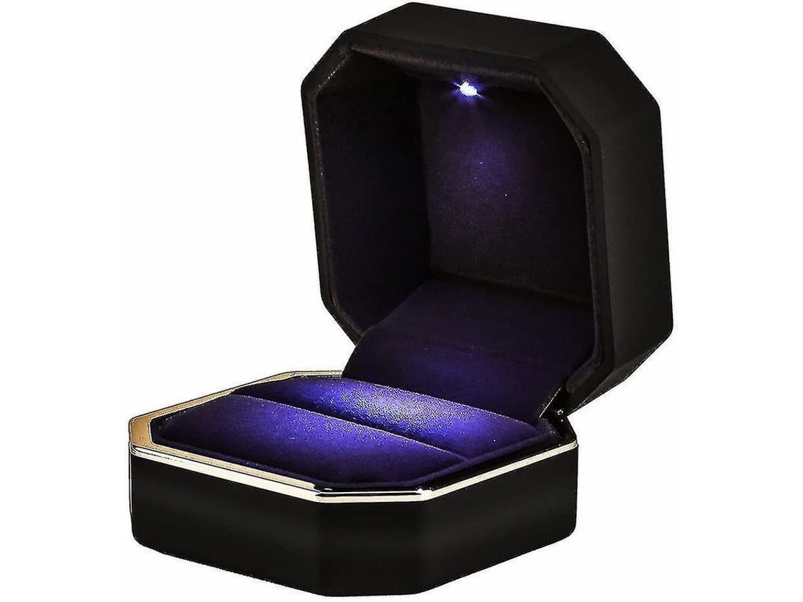 Caja De Lujo Para Anillos, Estuche Cuadrado De Terciopelo Con Luz Led Para Bodas.
